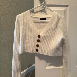 Urban Outfitters White Cardigan with Brown Accents
